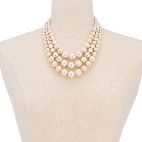 COPY - THREE-ROW COLLAR FAUX PEARLS - Picture 2 of 7